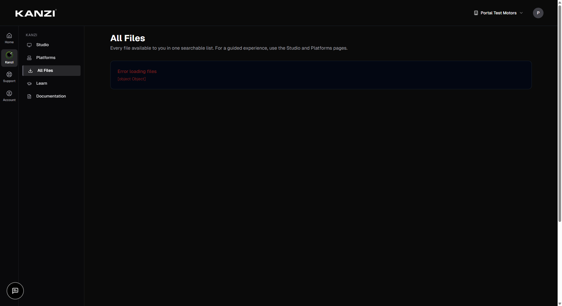 The All Files page with search and filters
