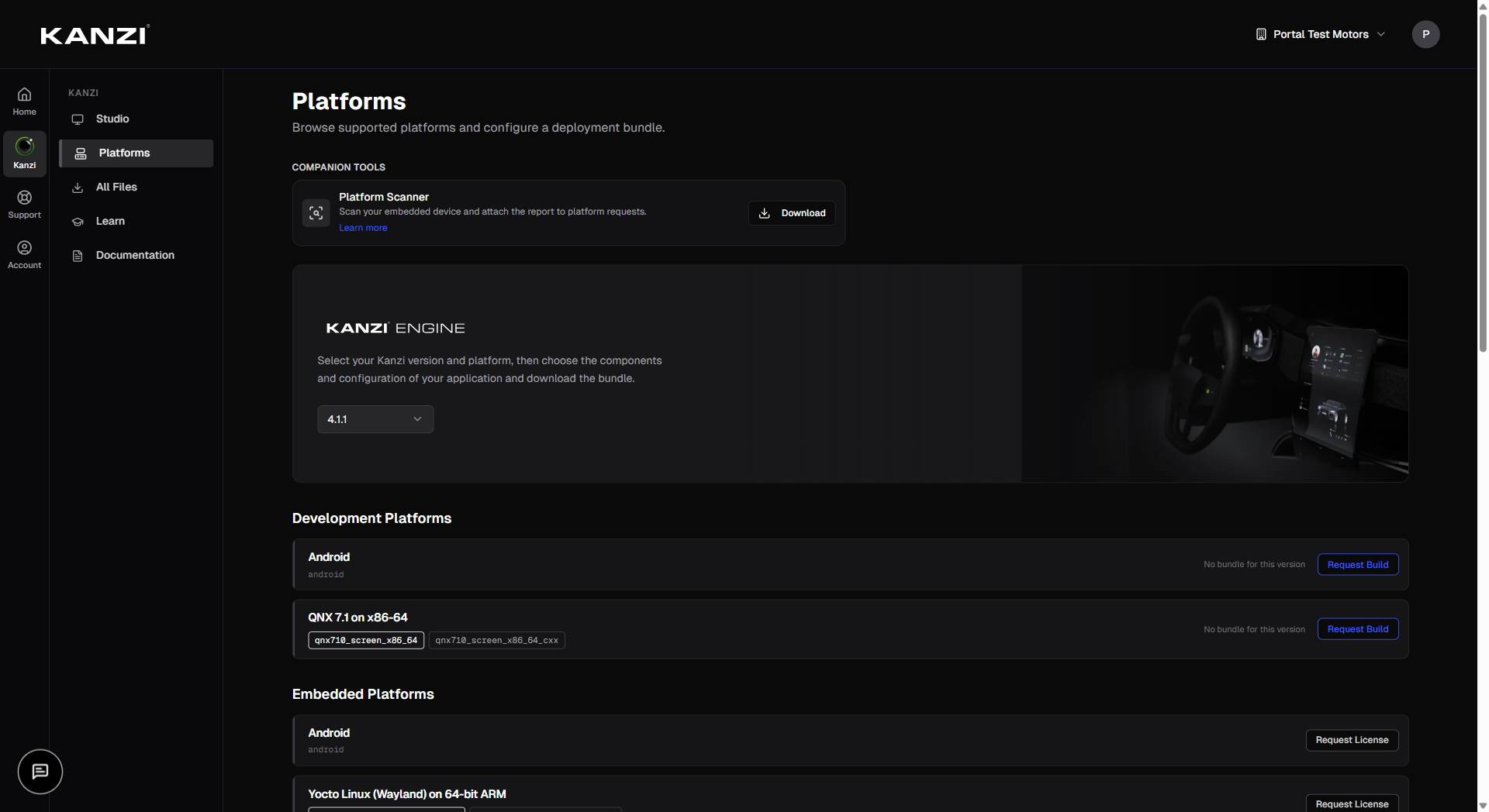 The Platforms page with hardware and OS browsers